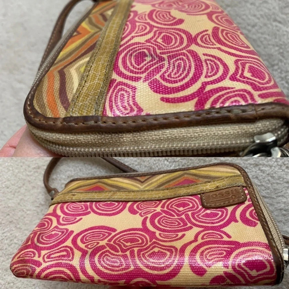 Fossil Key-Per Wristlet Wallet pink and mustard color - Picture 14 of 14